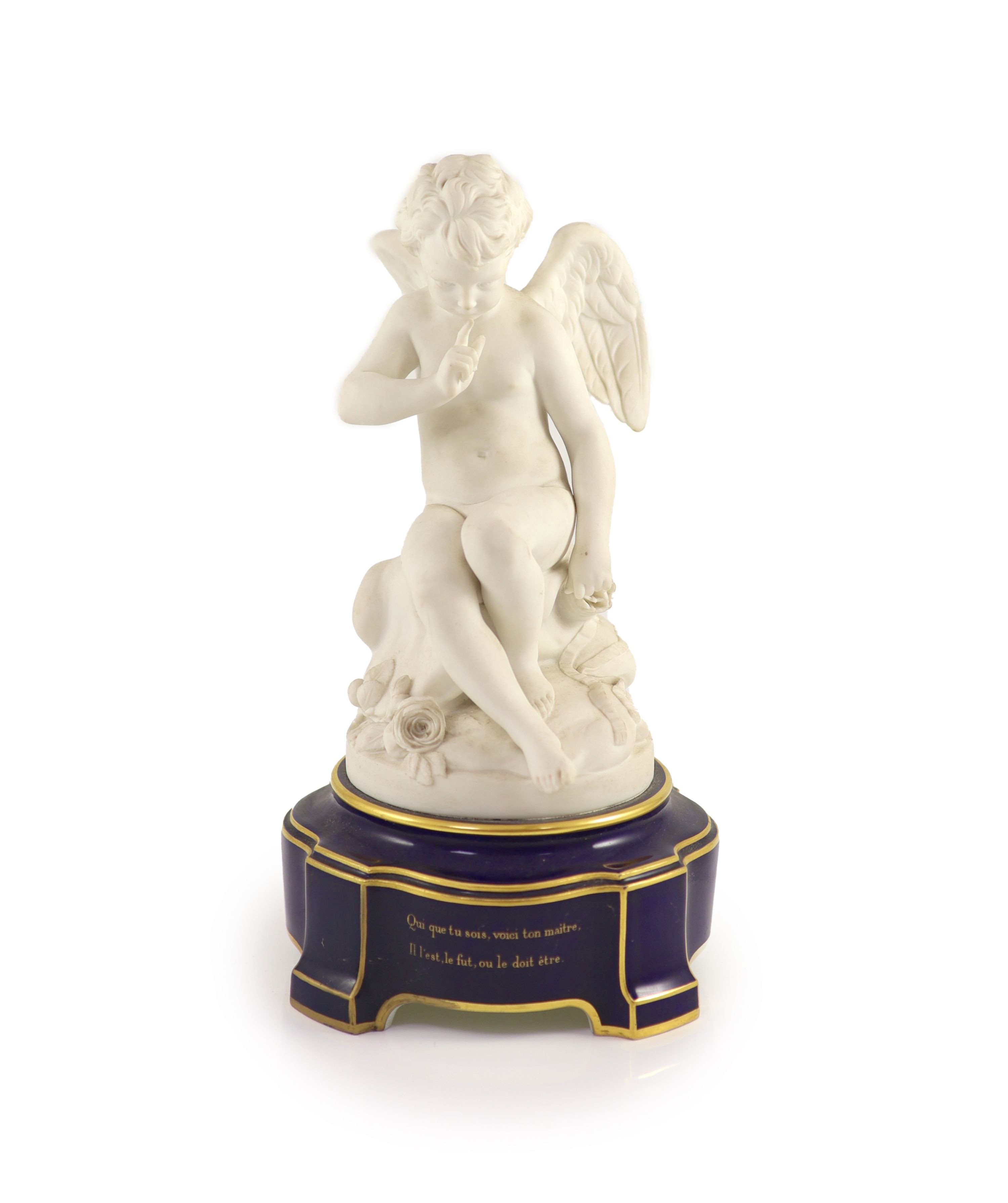 A Sevres biscuit porcelain figure of a cherub, c.1882-4, 31.5 cm high, foot restoration